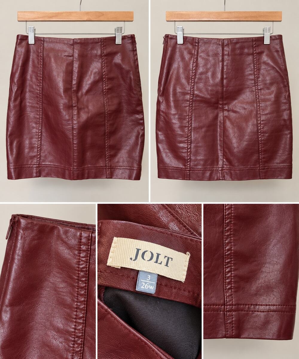 JOLT Burgundy Faux Leather Mini Skirt – Size 3